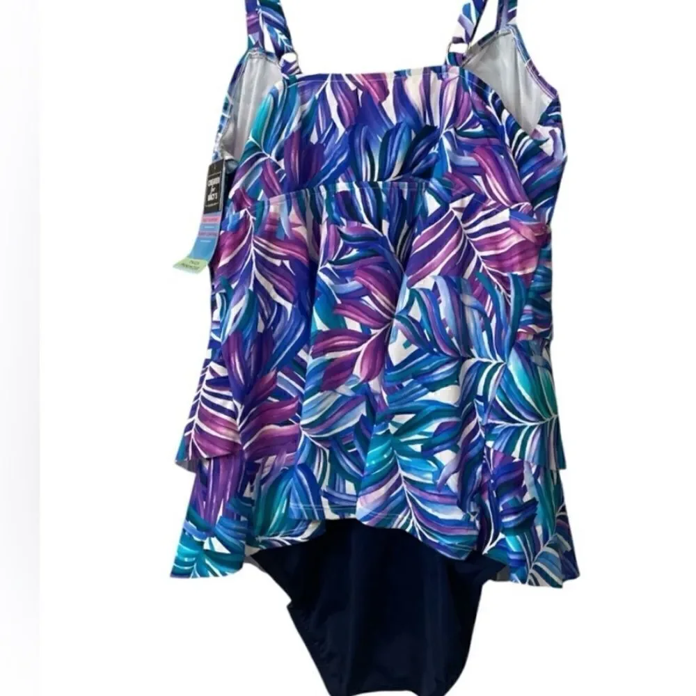 SWIM SOLUTIONS Women's Tummy-Control Faux-Tankini One-Piece Swimsuit, size 8 New - Picture 6 of 7